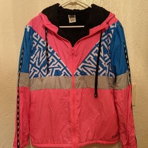 PINK colorblock hooded windbreaker XS